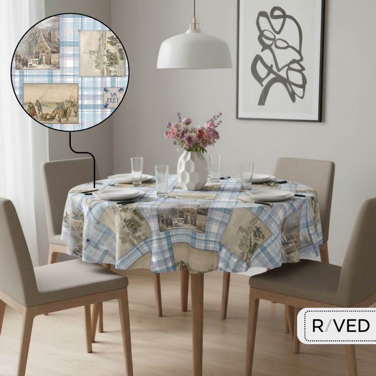 Raved Rond Tafelzeil - 160 cm ø - Winter - PVC - Afwasbaar - Ijspret