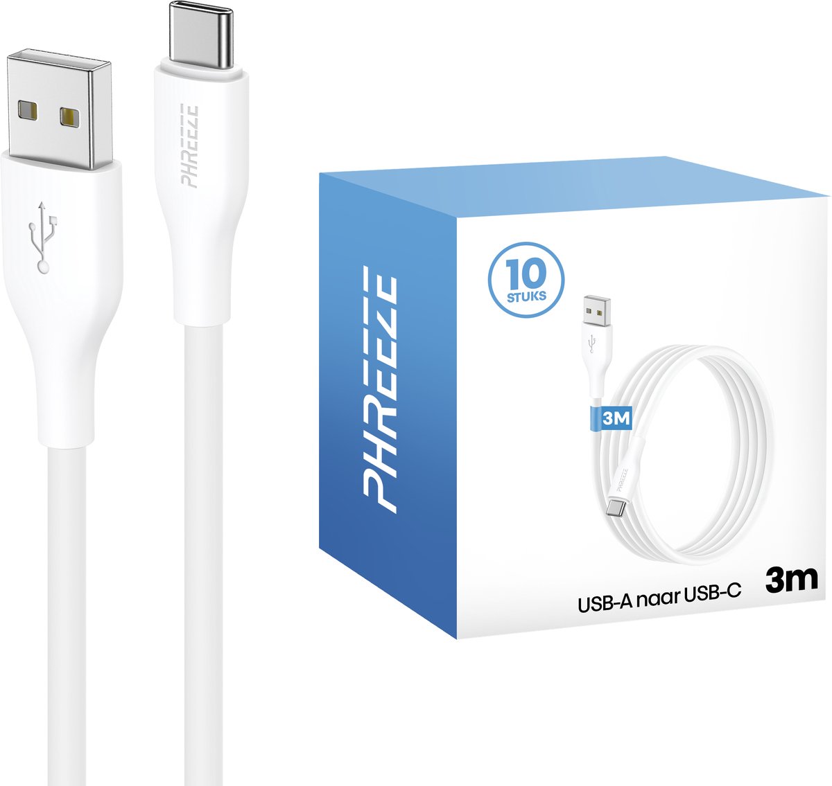 Multipack usb naar usb C kabels 3m - Charging cables - 10 pack