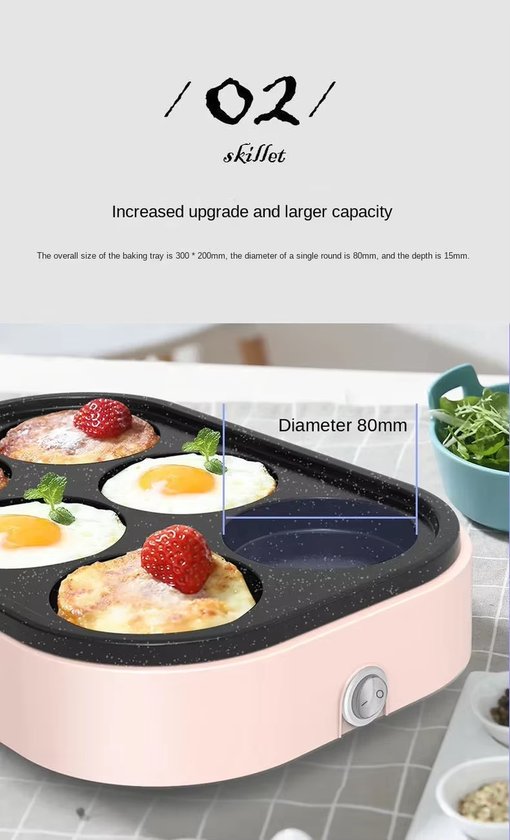 6-Holes Elektrische Gebakken-Ei & Pannenkoeken Machine - Antiaanbaklaag Ontbijt-Maker met Verwarming - Mini Huishoudelijke Hamburger & Knoedel Grill voor Snel Ontbijt - Zwart — afbeelding 5