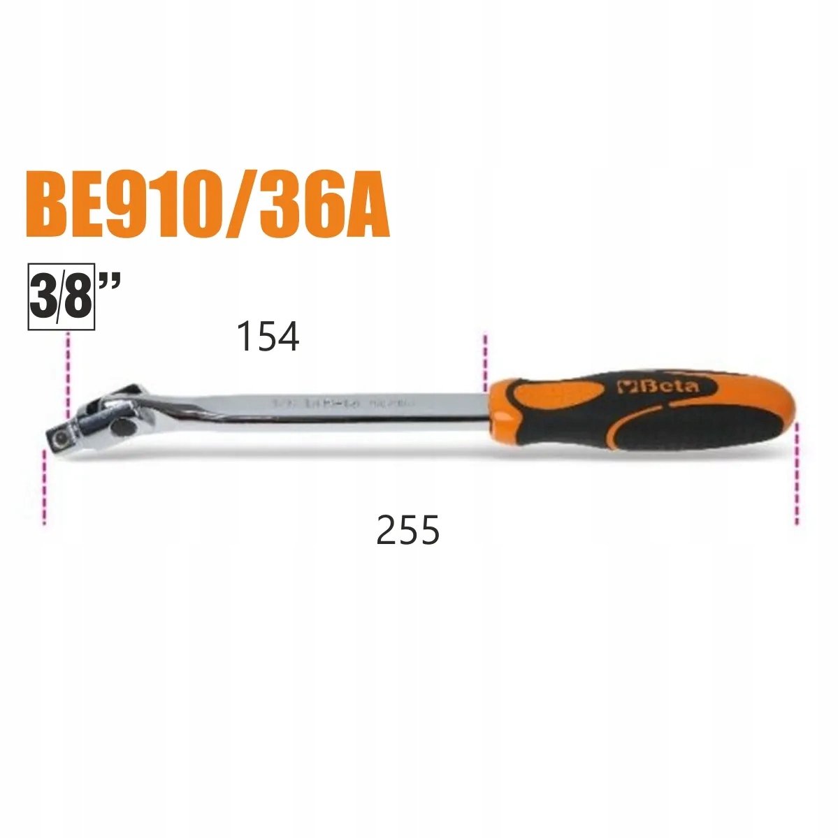 Beta 3/8" ratelsleutel met cardan, 255 mm