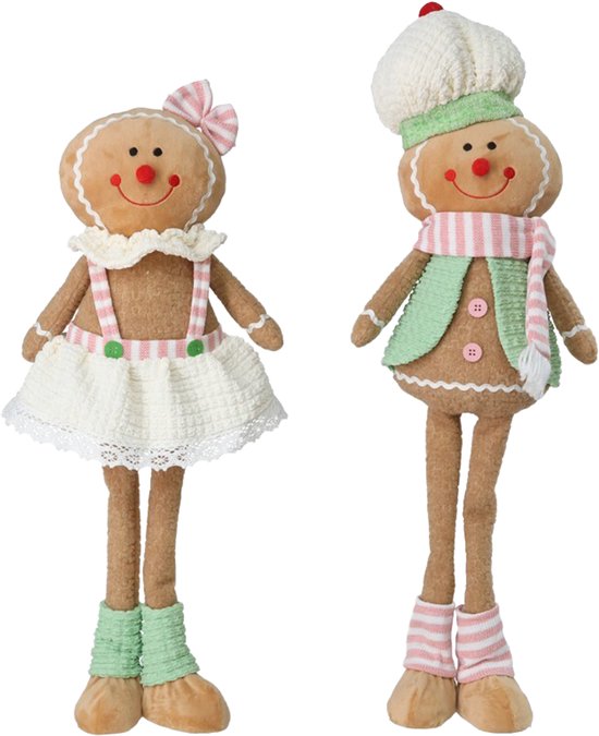 Viv! Figurine de Noël - Pop en tissu aux longues jambes - Lot de 2 - Pastel - Rose et vert - 60 cm