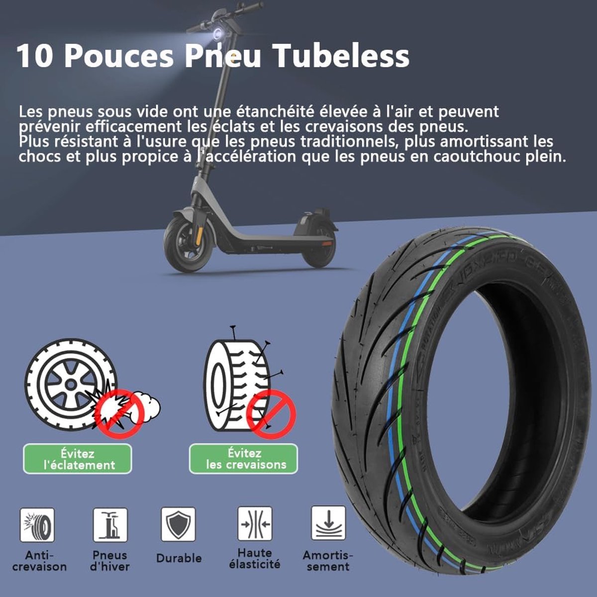 10-inch tubeless Geschikt voor-/achterband Geschikt voor NIU KQi2/KQi2 Pro elektrische scooter (1 stuk) – foto 2