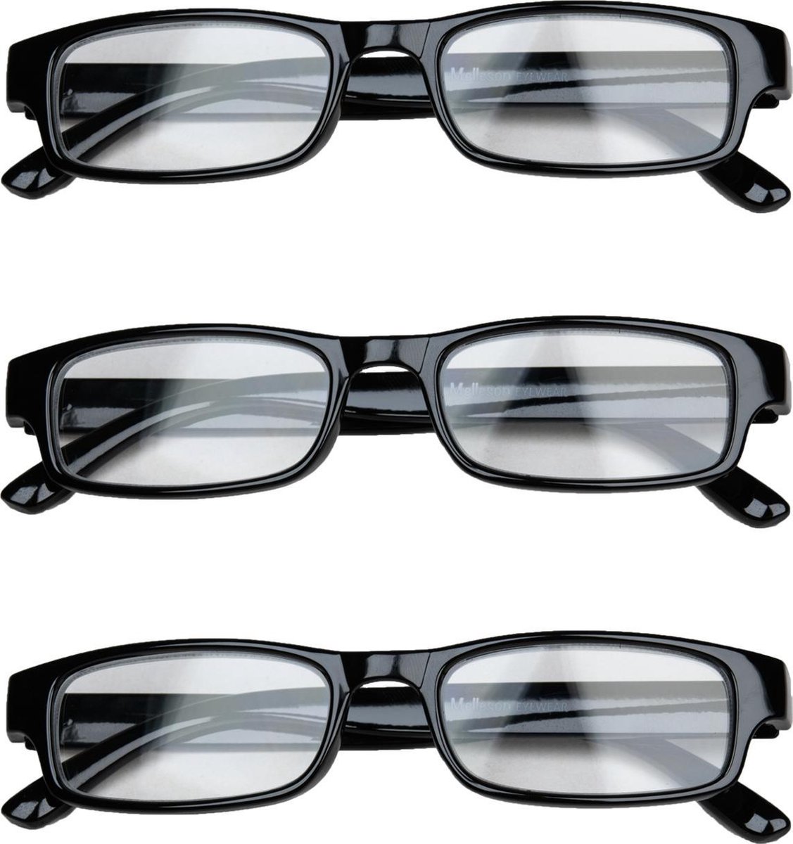 Melleson Eyewear overkijk leesbril zwart +1.00 - 3 stuks en 3 pouches - leesbrillen