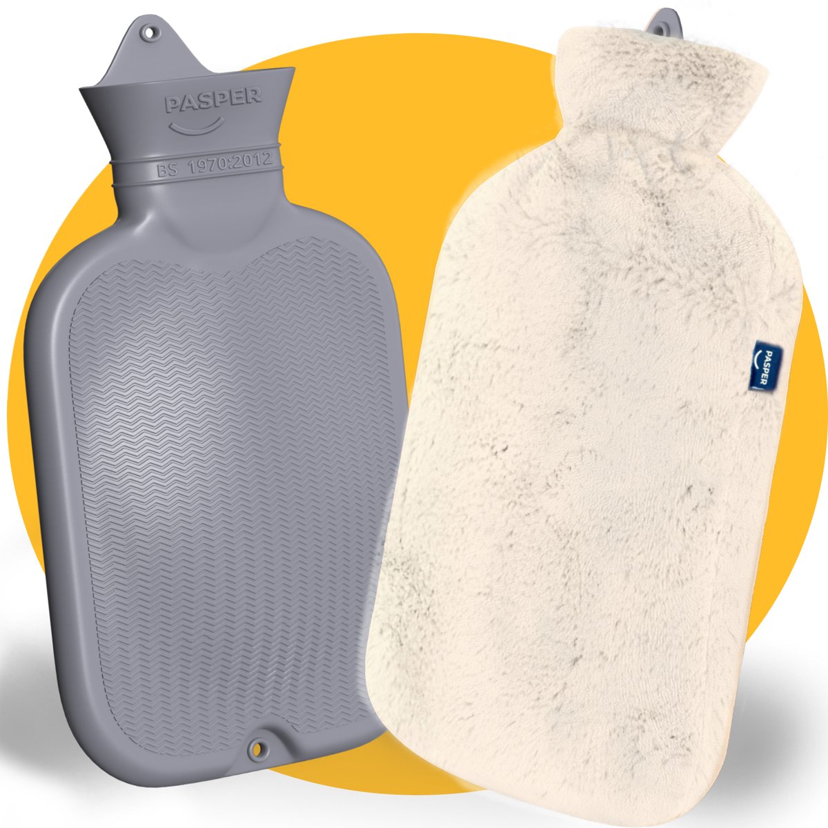 Pasper XXL kruik met hoes 3.5 liter - naadloos ontwerp - warmwaterkruik - 8 uur warmte - beige - kruikzak
