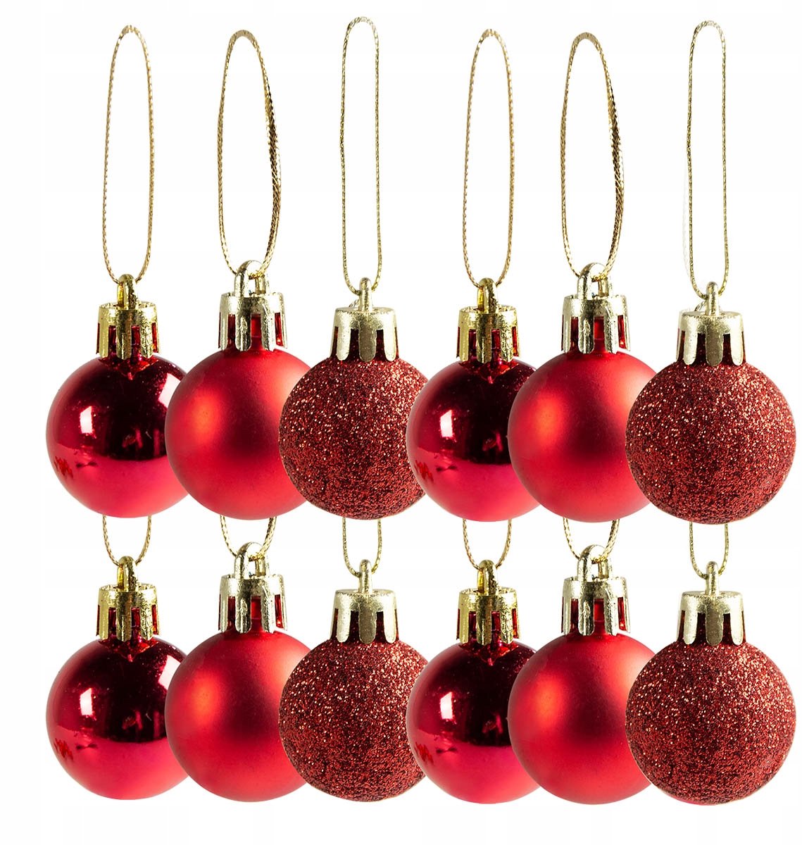 Mini Rode Kerstballen 12 stuks Mix met Glitter - Onbreekbaar