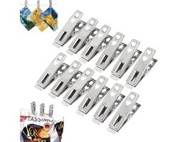 12 stuks - Platte roestvrijstalen clips - Huishoudelijke wasknijpers - Kleine clips voor het drogen van dekbedden - Vaste winddichte clips voor kleding en dekbedden - Winddichte en antislip wasknijpers van roestvrij staal - Metalen wasknijpers
