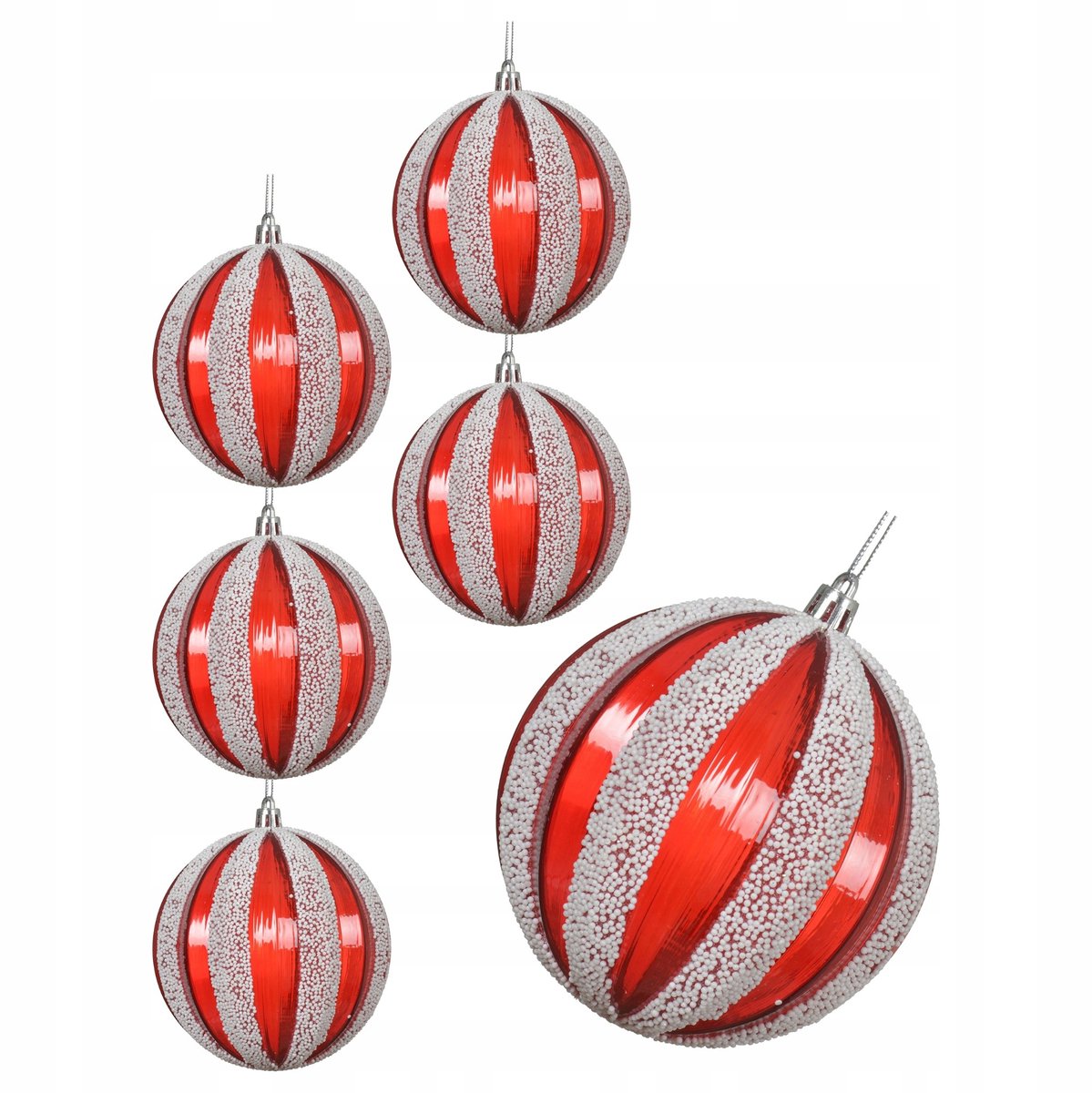 Kerstballen Rood-Wit Transparant met Sneeuwdecoratie 10 cm - Set van 6