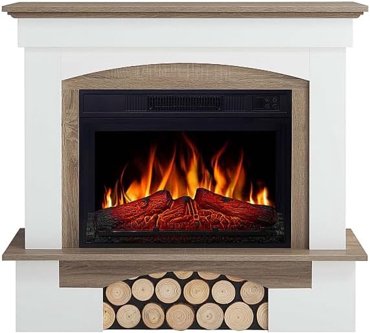 Elektrische open haard Ganeey WoodView AF23S – LED 3D vlameffect – Verwarming tot 30 m² – Realistisch houtvuur – Afstandsbediening – Modern design – Energiezuinig – Vrijstaand – Grijs eiken