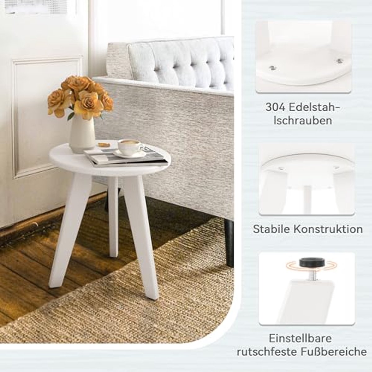 Ronde Bijzettafel - Stabiele Kleine Tafel voor Woonkamer, Slaapkamer en Terras