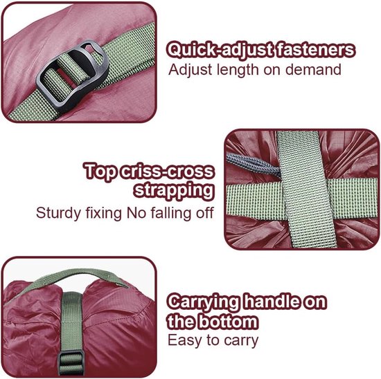 Compressiezak - Slaapzak compressiezak - Slaapzak opbergzak - Opbergzak - Opbergzakken voor backpacken - Draagbare slaapzakopbergzak - Lichtgewicht backpackzak - kampeeropbergzak - voor reizen, kamperen en outdoor backpacking - rood - 18*18*38 cm van Merkloos — afbeelding 3