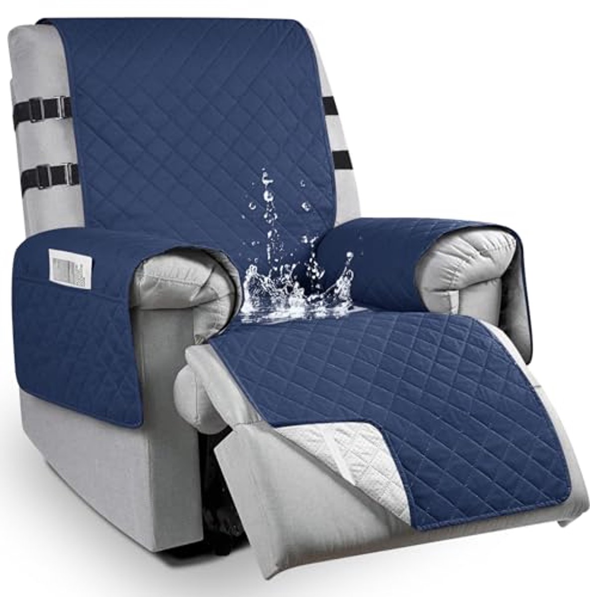 Image of 100% waterdichte stoelbekleding met antislip en verstelbare riemen voor relaxstoelen - Ideaal voor gezinnen met huisdieren, blauwe kleur, L