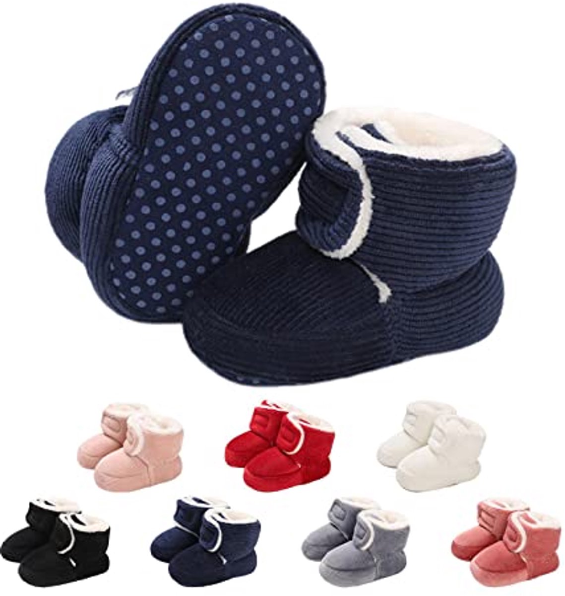 Fleece Babybooties voor Nieuweborn, Warme en Antislip Zolen voor Winter, Verstelbare Skoen voor Kruipende Baby's van 0-18 Maanden