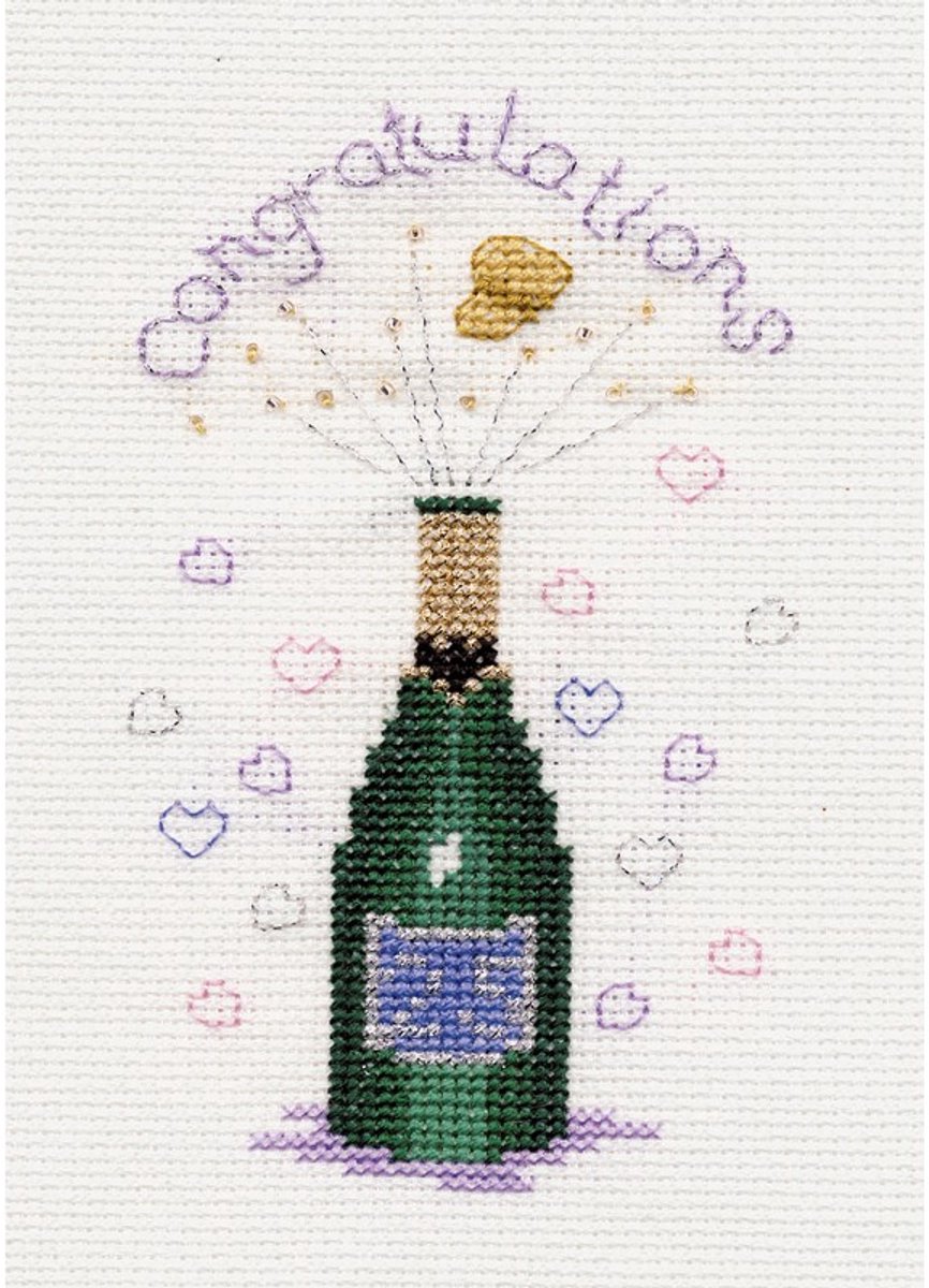 Bothy Threads borduurpakket wenskaart champagne CDG9 telpatroon incl. passe-partout, kaart en envelop