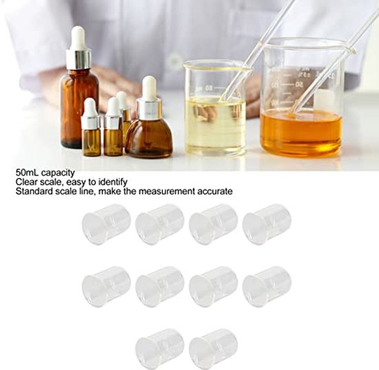 Graduate Measuring Container 10 PCS Scientific Glass Cups 50 Ml Clear Measuring with Graduate Liquid ...