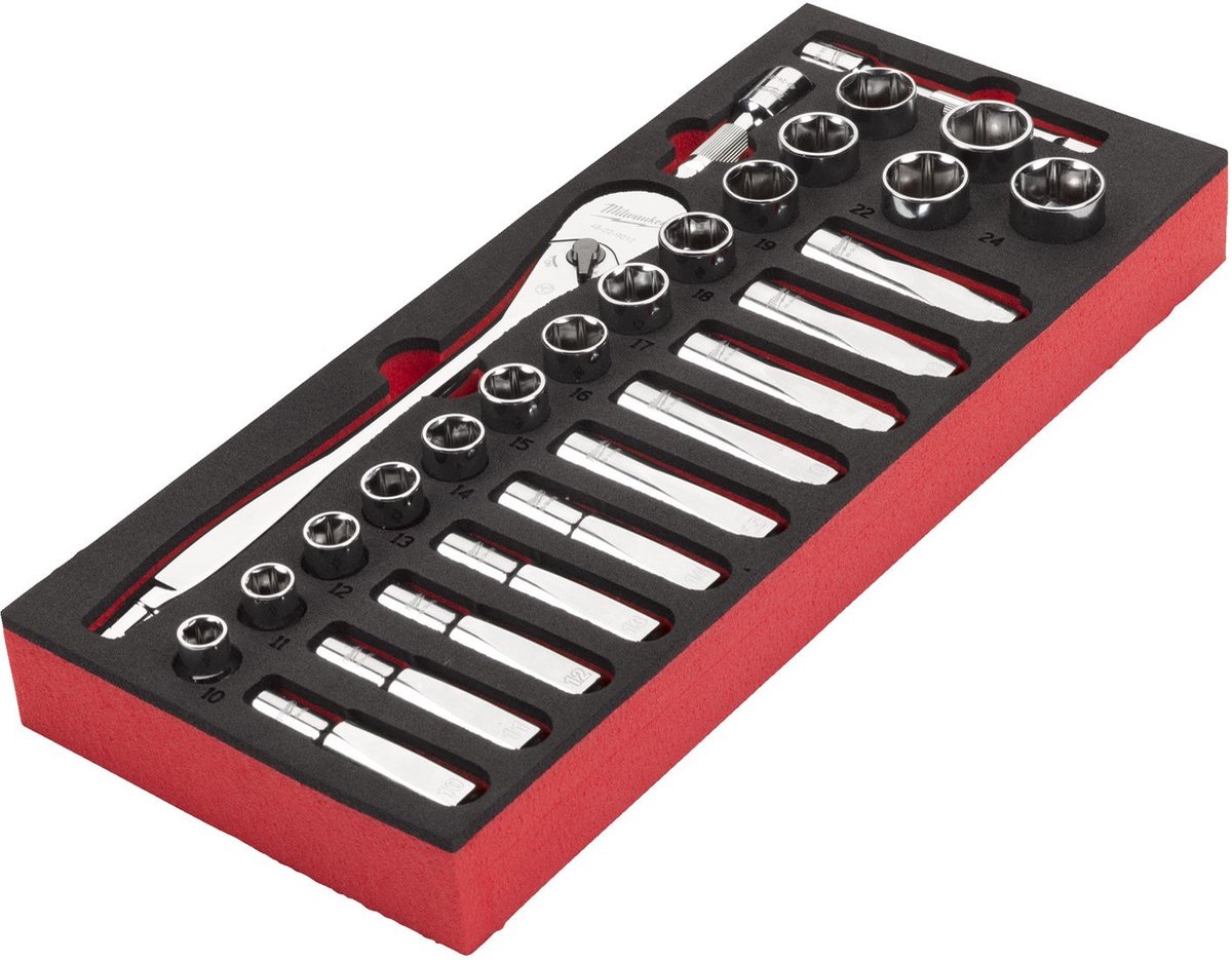 Milwaukee Accessoires 1/2'' Ratel en Doppen Foam Inlay - 28-delig - 4932479826