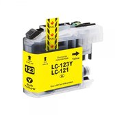 Gele inktcartridge voor Brother LC-123 / LC-123XL, 'Bulk Yellow' met pijlen en 'PULL' instructies.