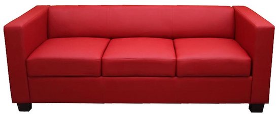 Canapé 3 places canapé lounge Lille ~ cuir artificiel, rouge