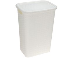 Storage Solutions Wasmand - rotan - met deksel - wit - 60 liter - 33 x 44 x 60 cm - gevlochten kunststof