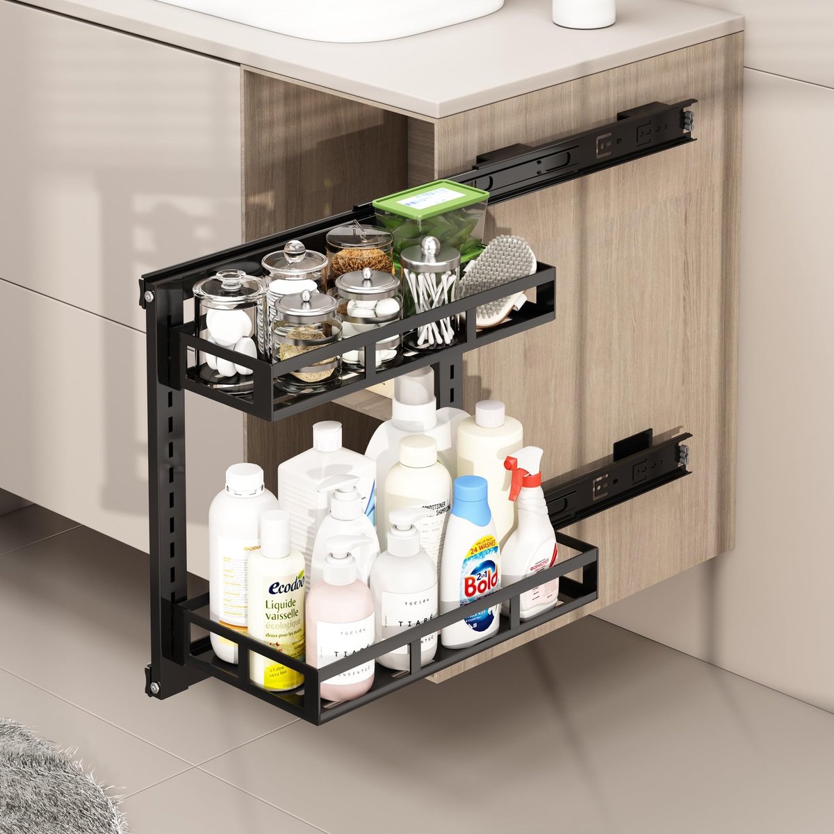 Ibenzoa® Twee-laags wandgemonteerde keukenorganizer met verstelbare hoogte en schuiflade