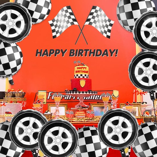 12 Stuks Geruite Ballonnen Raceauto Thema Feestdecoratie Zwart Wit 