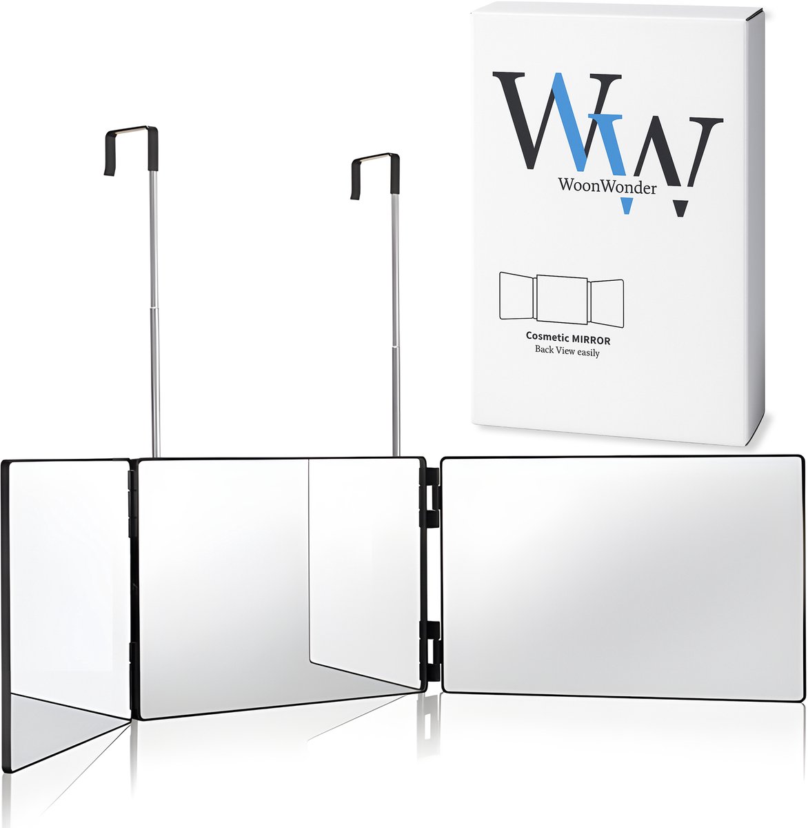 WoonWonder Self Cut Spiegel - 360° Draaibare Spiegel - Drieluik Ontwerp - Hangende Deurspiegel - Zelf Knippen, Make-up, Kapsel Styling en Scheren - Compact en Opvouwbaar - Spiegel om haar te knippen
