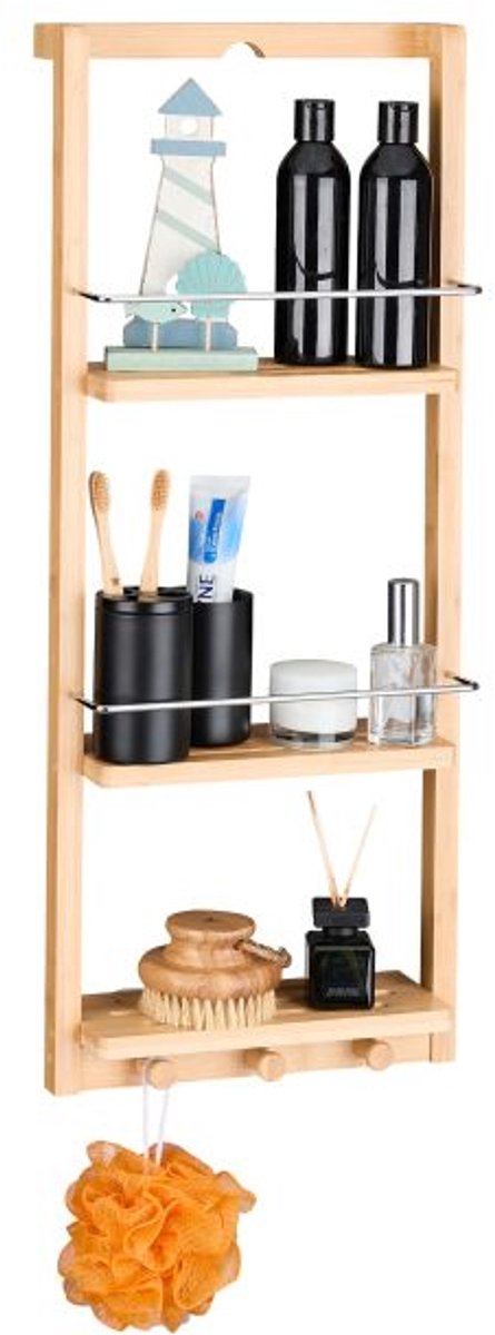 Doodadeals® Hangend badkamerrekje – Bamboe rek badkamer – Hangrek Keuken – Lichtbruin – 70 x 28,5 x 10 cm