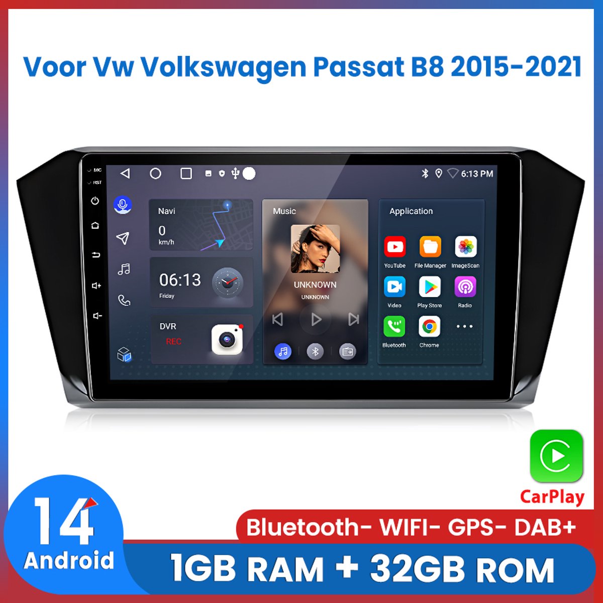 Awesafe Autoradio - Geschikt Voor Vw Volkswagen Passat B8 2015 t/m 2021 - Apple Carplay & Android Auto (Draadloos) - Android 14.0 - 1+32GB - Touchscreen - GPS Navigatiesysteem - 2015 2016 2017 2018 2019 2020 2021
