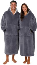 Badrock Hoodie deken - Grijze capuchon deken - Extra Lang 120cm - fleece deken met mouwen en capuchon � Draagbare deken - Oversized hoodie deken met mouwen � Fleece TV deken � Plaid met mouwen � Warm & zacht � Fleece poncho - grijs