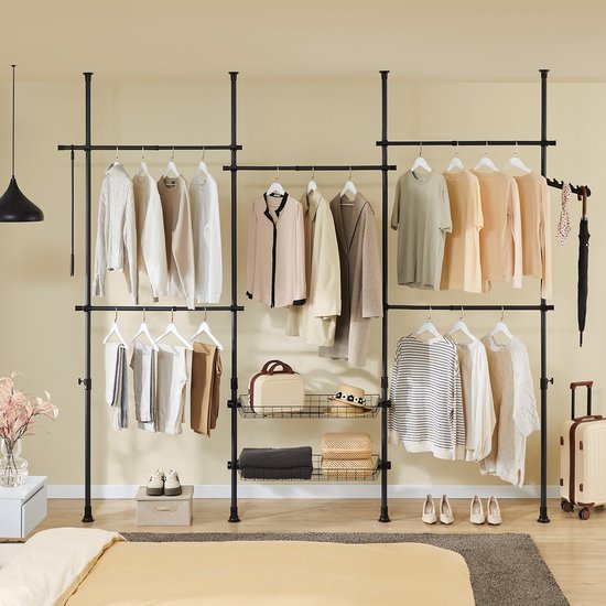 SoBuy KLS04-HG Penderie Télescopique 5 Barres Porte-Vêtements, Blanc