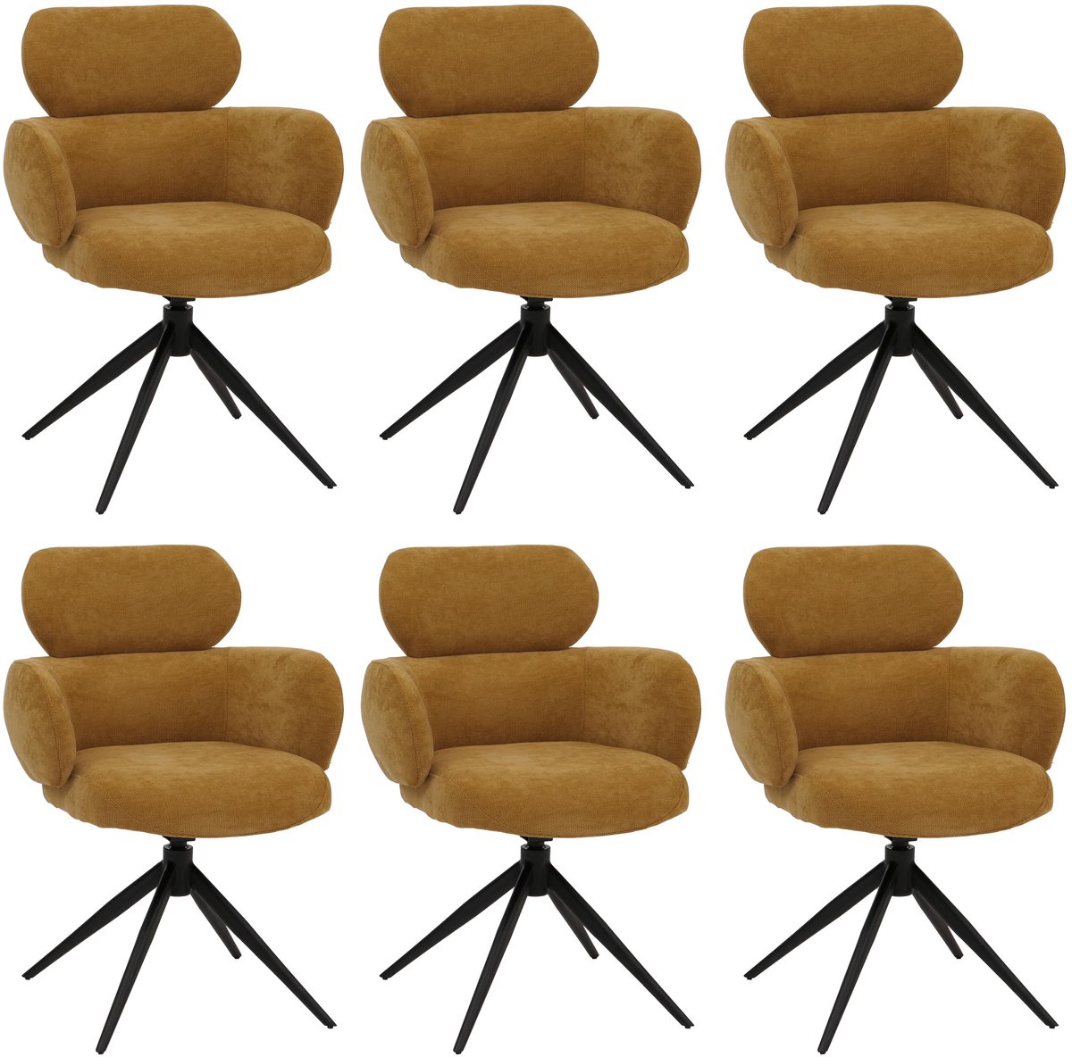 MCW Set van 6 eetkamerstoelen MCW-O77, keukenstoel, draaibaar met automatische terugkeerfunctie, stof (310 g/m²) chenille ~ mosterdgeel