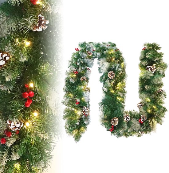 Guirlande de Noël Aufun 3M guirlande de sapin avec lumières guirlande de décoration de Noël de différentes formes pour décoration extérieure et intérieure pour escaliers de Noël (avec guirlandes lumineuses, 300cm neige blanche)