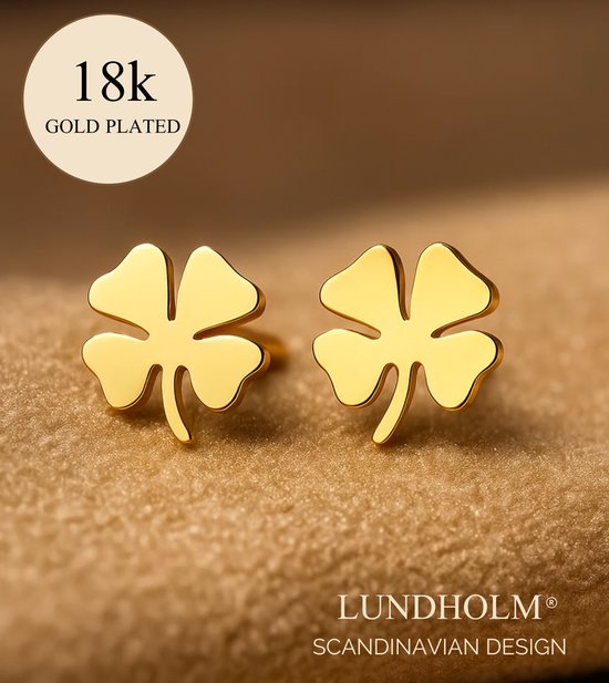 Clips d'oreilles Lundholm pour femme, trèfle à quatre feuilles doré - Acier inoxydable de Premium - Idée cadeau de Noël - Élégantes boucles d'oreilles trèfle à quatre Boucles d'oreilles (1 x 1 cm) - Discrètes et intemporelles - Emballage cadeau Luxe