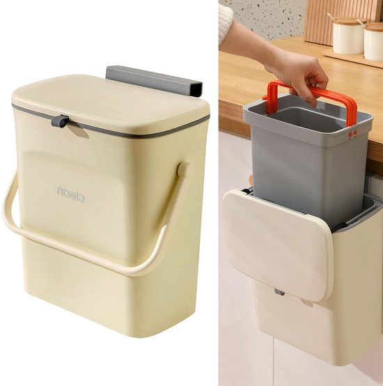 eluno Pushafvalemmer 35 liter van plaatstaal, retro afvalemmer met afneembaar deksel, afvalverzamelaar, keukenvuilnisemmer met push-klep (wit
