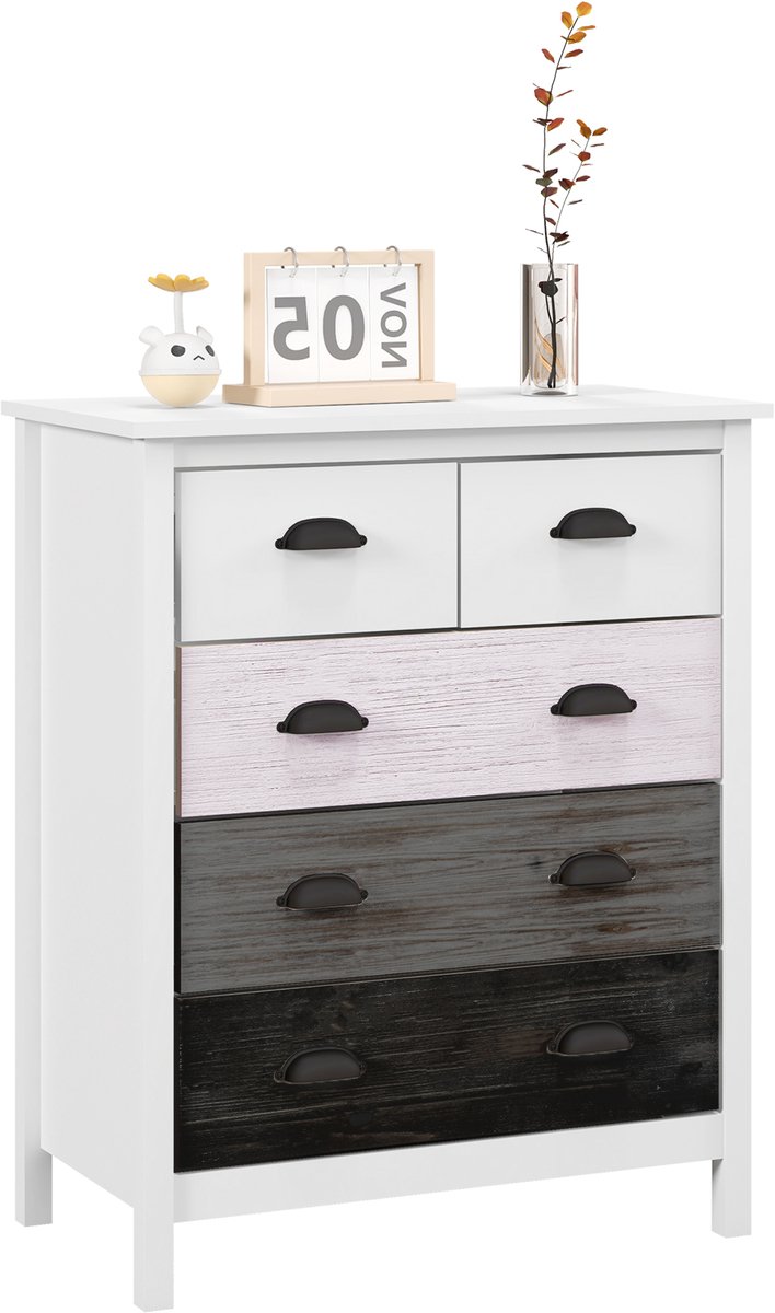 Homcom Kommode-MDF, Kiefernholz-70L x 38B x 85H cm-Weiß