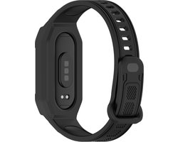 Stravo Beschermende Siliconen Horlogeband – Geschikt voor Xiaomi Smart Band 10 / 9 / 8 / 7 / 6 / 5 – Zachte Siliconen Bandje met Geïntegreerde Beschermhoes – 2-in-1 Bescherming & Comfort - Zwart - Voor Xiaomi Mi Band 5 / 6 / 7 / 8 / 9 / 10