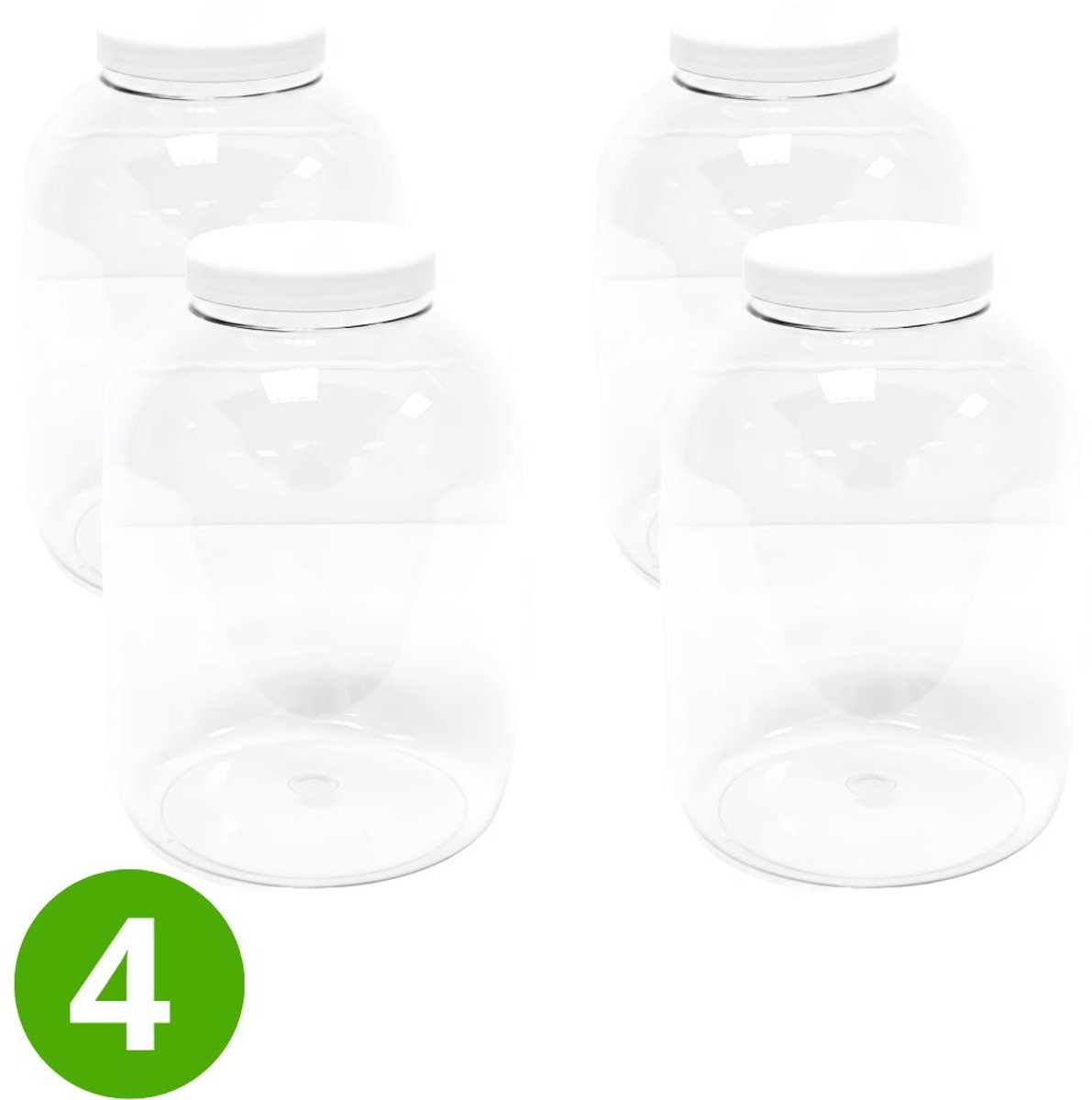 4x Ronde Pot 5000ml met Schroefdeksel - Witte Dop - Transparant - ALPHA - Plastic Potjes met Deksel - Cosmetica - Voorraadpot - Opbergpot - Bewaarpot - Voedselveilig - Navulbaar - PET Kunststof pot - Multifunctioneel