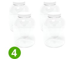 4x Ronde Pot 5000ml met Schroefdeksel - Witte Dop - Transparant - ALPHA - Plastic Potjes met Deksel - Cosmetica - Voorraadpot - Opbergpot - Bewaarpot - Voedselveilig - Navulbaar - PET Kunststof pot - Multifunctioneel