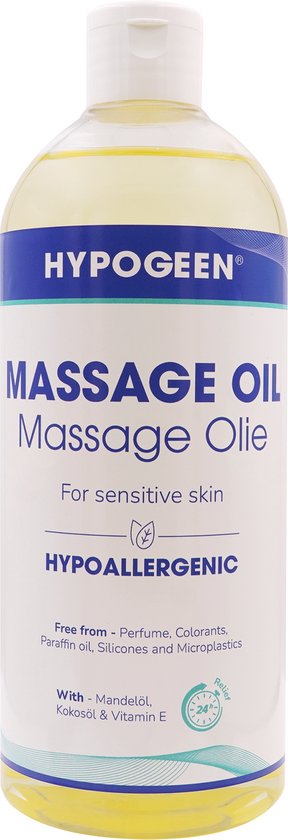 Hypogeen Massageolie 500ml - ook voor de overgevoelige huid - PH-neutraal - hypoallergeen - ontspannend effect voor alle soorten spierpijn - met amandelolie en kokosolie - natuurlijke massagelotion