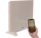 VONROC Luxe elektrische kachel - Convectorkachel met glazen paneel – 500W/1000W - Verwarmt ruimtes tot 12m2 - Bediening zowel met app (via Wifi) als handmatig – Instelbare thermostaat en timer - Beige