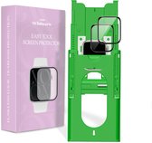 Roze verpakking 'EASY TOOL SCREEN PROTECTOR' van xoxo Wildhearts, met een Apple Watch 40mm en een groene installatietool.