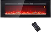 Sfeerhaard Elektrisch met Wandmontage - Haard met Verwarming - Realistisch LED-vlameffect - 1800 W - met Afstandsbediening, Kunstmatige Houtblokken en Kristallen - Openhaard - Kachel Vrijstaand - Zwart