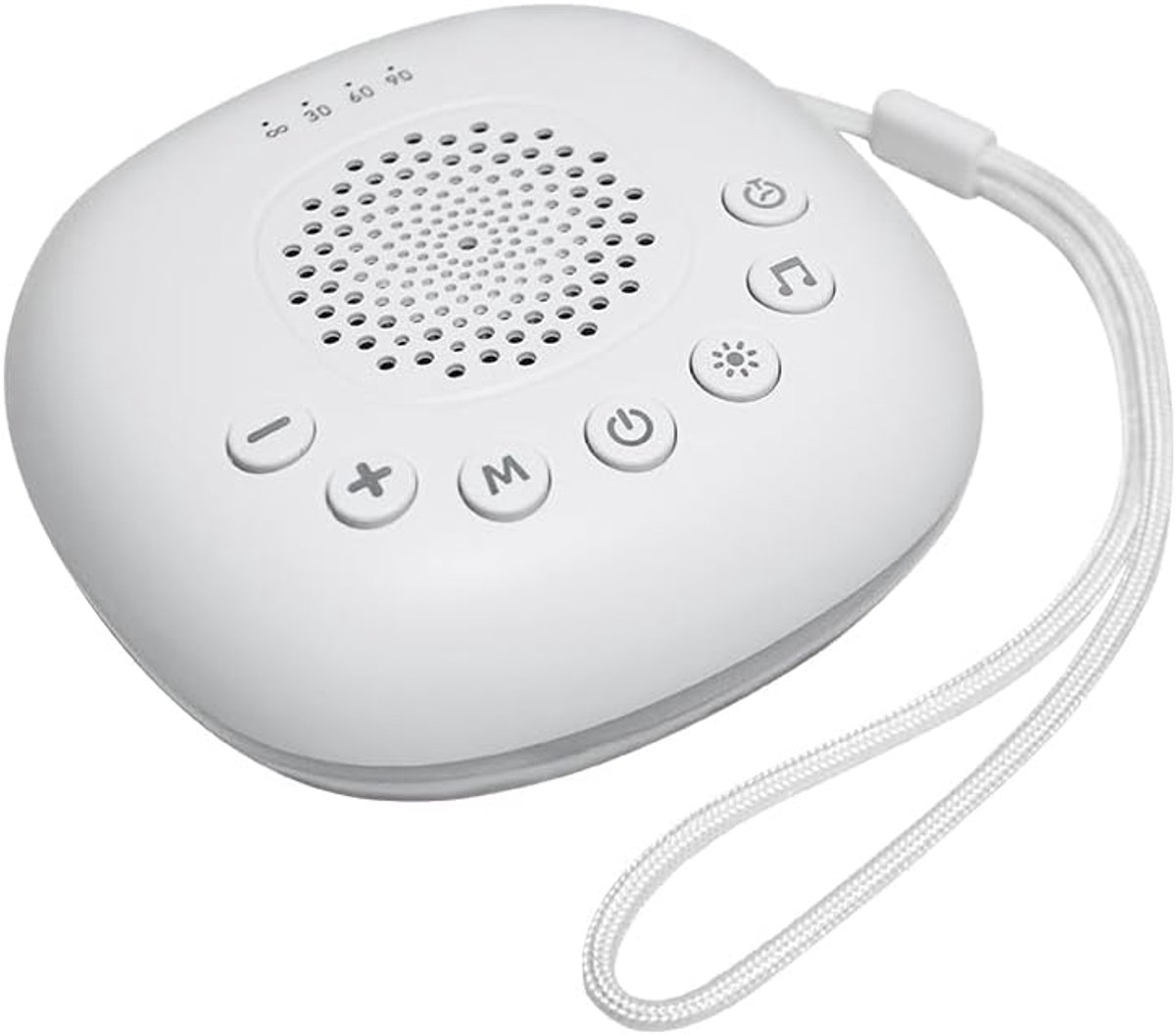 White Noise Machine - Voor baby en Volwassenen - USB-C Oplaadbaar - Draadloos - Witte Ruis - Slaaphulp - Timerfunctie - Inclusief Koord - Wit