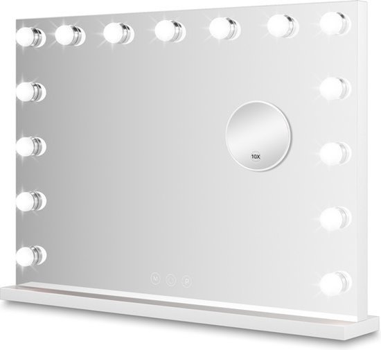 LED make-up spiegel met verlichting, HOLLYWOOD spiegel, 58x45cm, USB, 3 lichtkleuren, dimbaar, RA 95, wit, 15 LED's