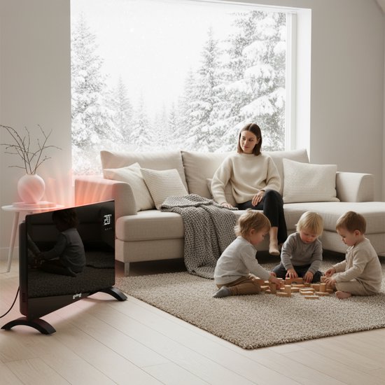Gologi Elektrische Kachel - Verwarming elektrisch - Convectorkachel met thermostaat - Werkt via App en touch bediening - Tot 25m2 - 2000 watt - Zwart
