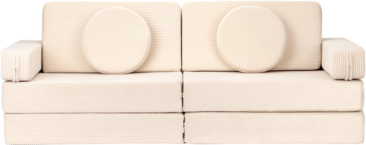 Babiem® Max - Speelbank - 8 Onderdelen - Kinderbank - Kindersofa - Wasbare Hoes - Modulaire Bank - Speelgoedbank - 120x60x44 cm - Beige Ribstof