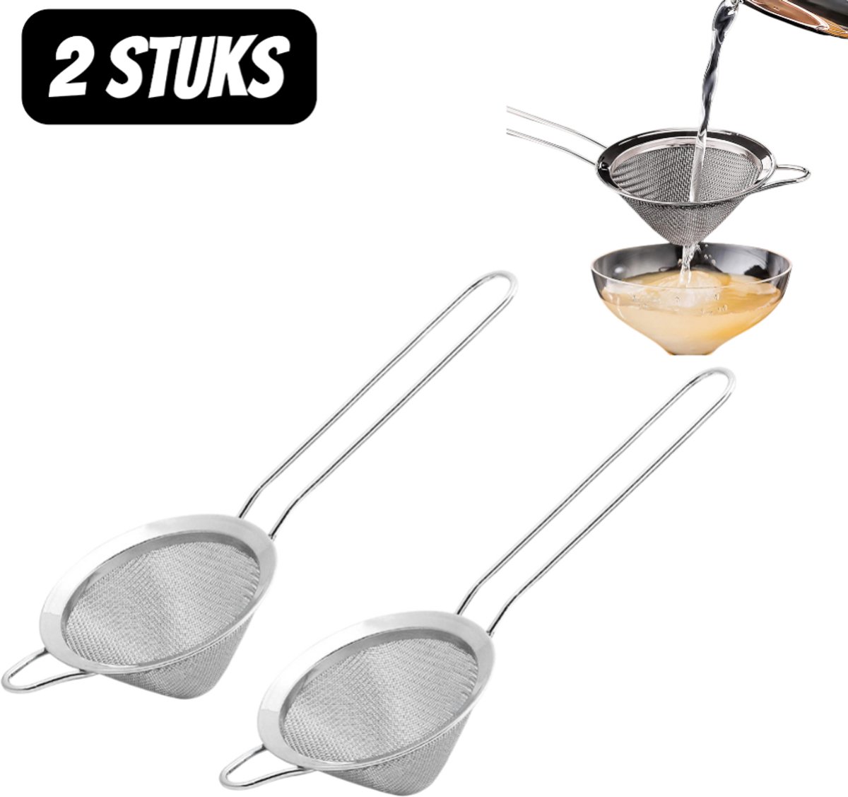 2 stuks - Zeef- 304 RVS Cocktail Zeef - Barmangereedschap - Lange Kegelvormige IJs Filter - Professionele Drank Mixer Tool voor Bartenders - Zilver