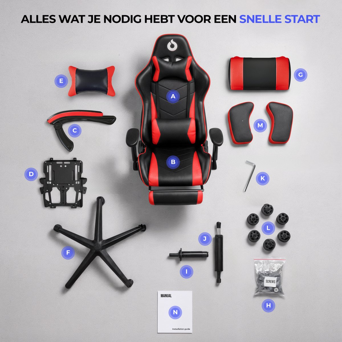 Stane Verstelbare Ergonomische Gamestoel met Voetsteun - Bureaustoel Gaming chair - Game Stoel Rood/Zwart – foto 6