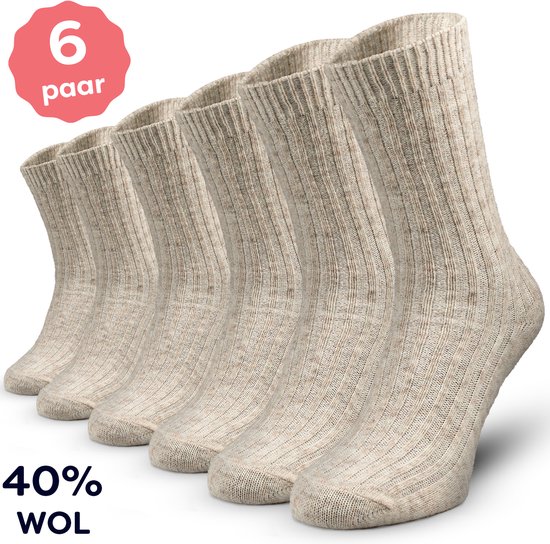 Chaussettes en laine pour femme - 6 paires - Taille 38/39 - 40 % laine - Chaussettes d'intérieur chaudes Chaussettes femme - Sokky