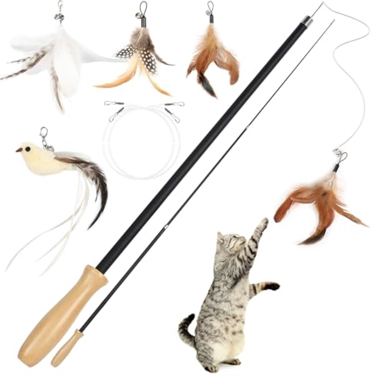 Interactieve Kattenspeelgoedset met Vogel en Kattenhengel - 5 Stuks