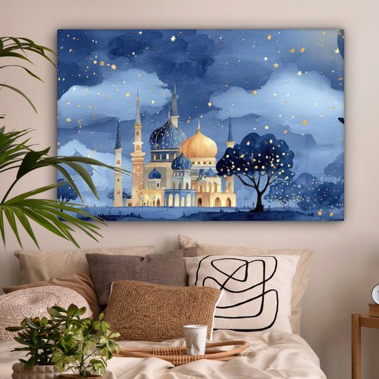 Tableau sur toile 120x80 cm - Décoration murale exclusive Ciel étoilé - Goud - Mosquée - Décoration murale salon - Décoration chambre à coucher - Accessoires de chambre - Tableaux sur toile